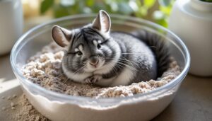 le bain de terre quotidien garantit des soins essentiels pour le chinchilla, favorisant sa santé et son bien-être.