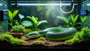 découvrez comment un contrôle strict de l'hygrométrie garantit un environnement optimal pour le serpent dans son terrarium, assurant ainsi sa santé et son bien-être.