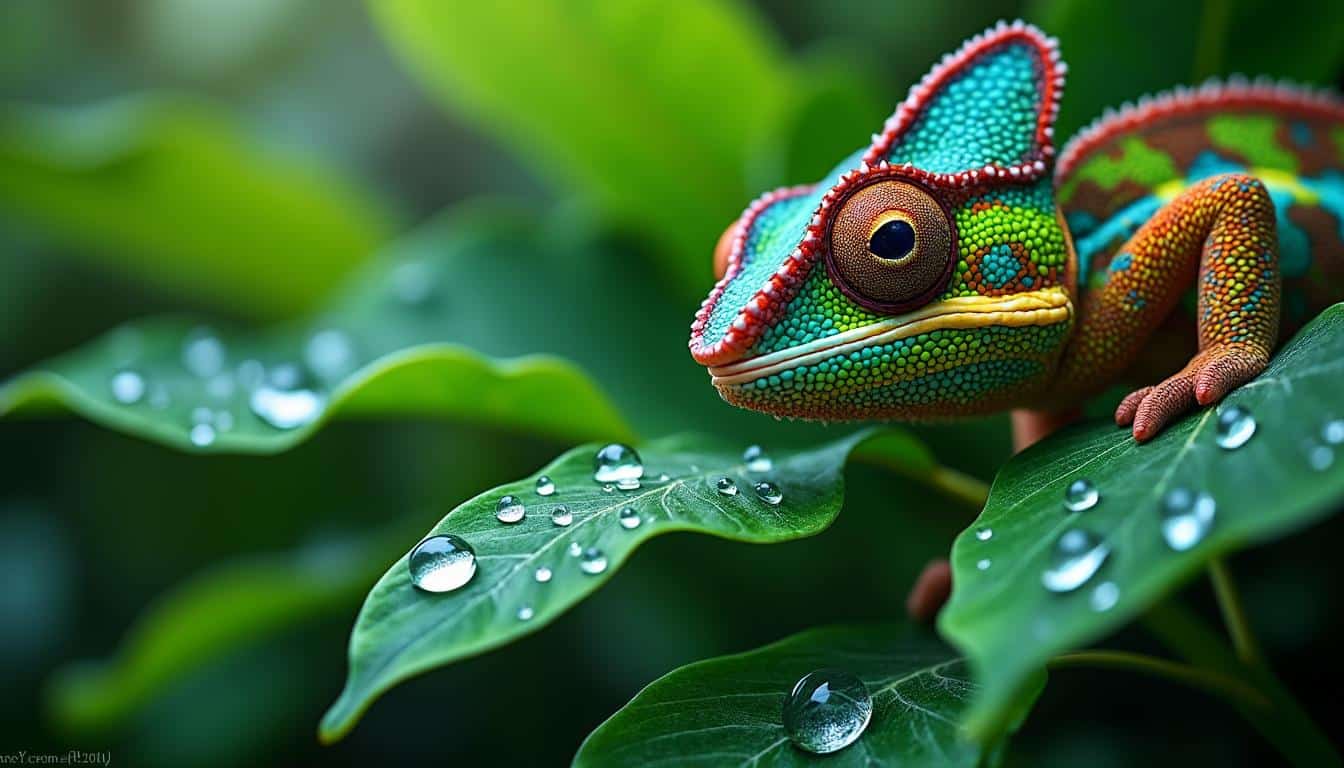 découvrez comment l'hydratation exclusive par gouttes d'eau sur les feuilles assure un élevage optimal des caméléons, en reproduisant leur environnement naturel pour leur bien-être.