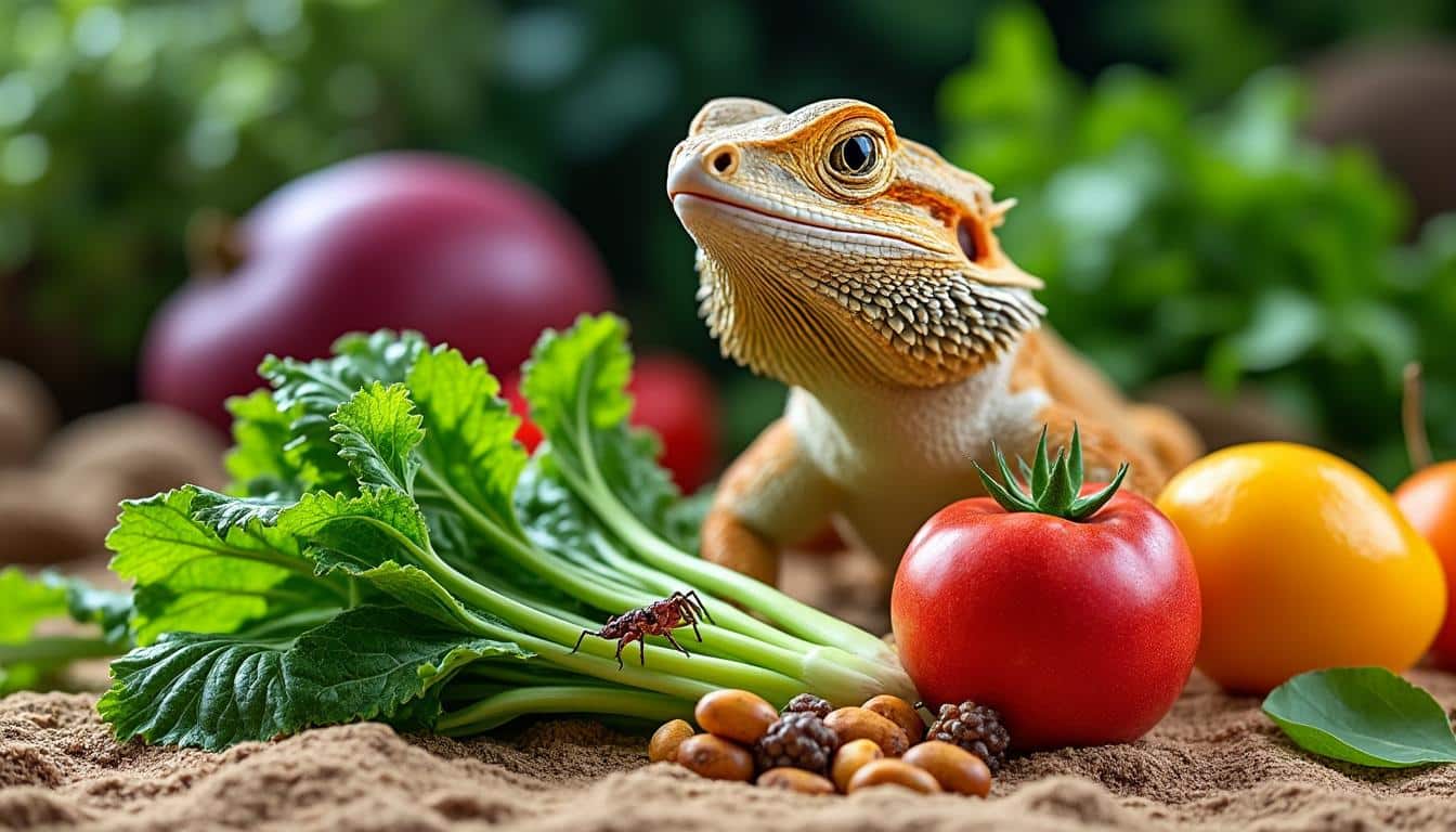 découvrez comment l'omnivorisme intégrant des végétaux frais contribue à une alimentation équilibrée et saine pour le pogona vitticeps, le lézard préféré des passionnés.