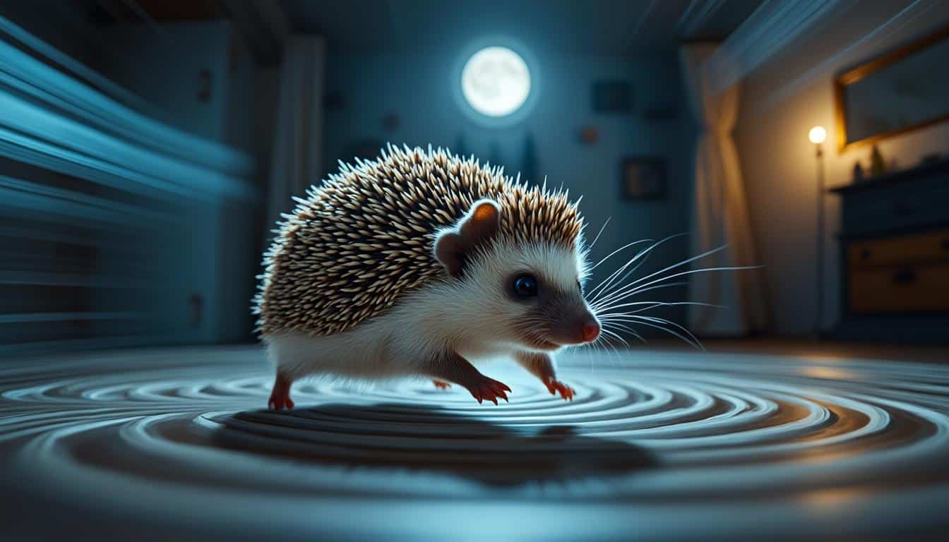 découvrez la course nocturne effrénée du hérisson pygmée qui se défoule sur sa roue, un spectacle fascinant mêlant énergie et agilité.