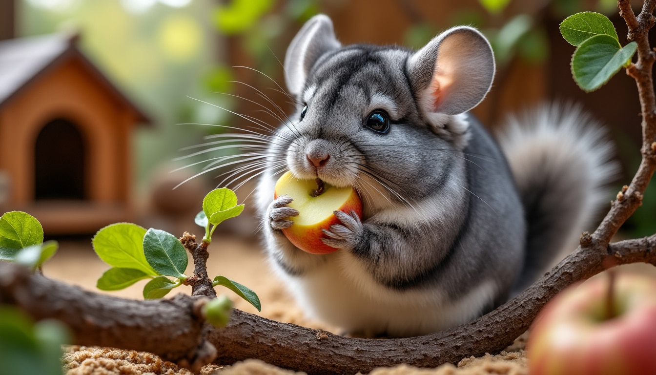 découvrez l'importance de la distribution de branches de pommier à ronger pour le bien-être et les soins des chinchillas.