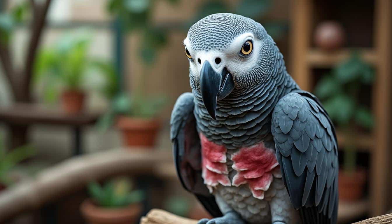 découvrez comment le stress provoque l'arrachage compulsif des plumes chez le perroquet gris et les conséquences dévastatrices sur sa santé.