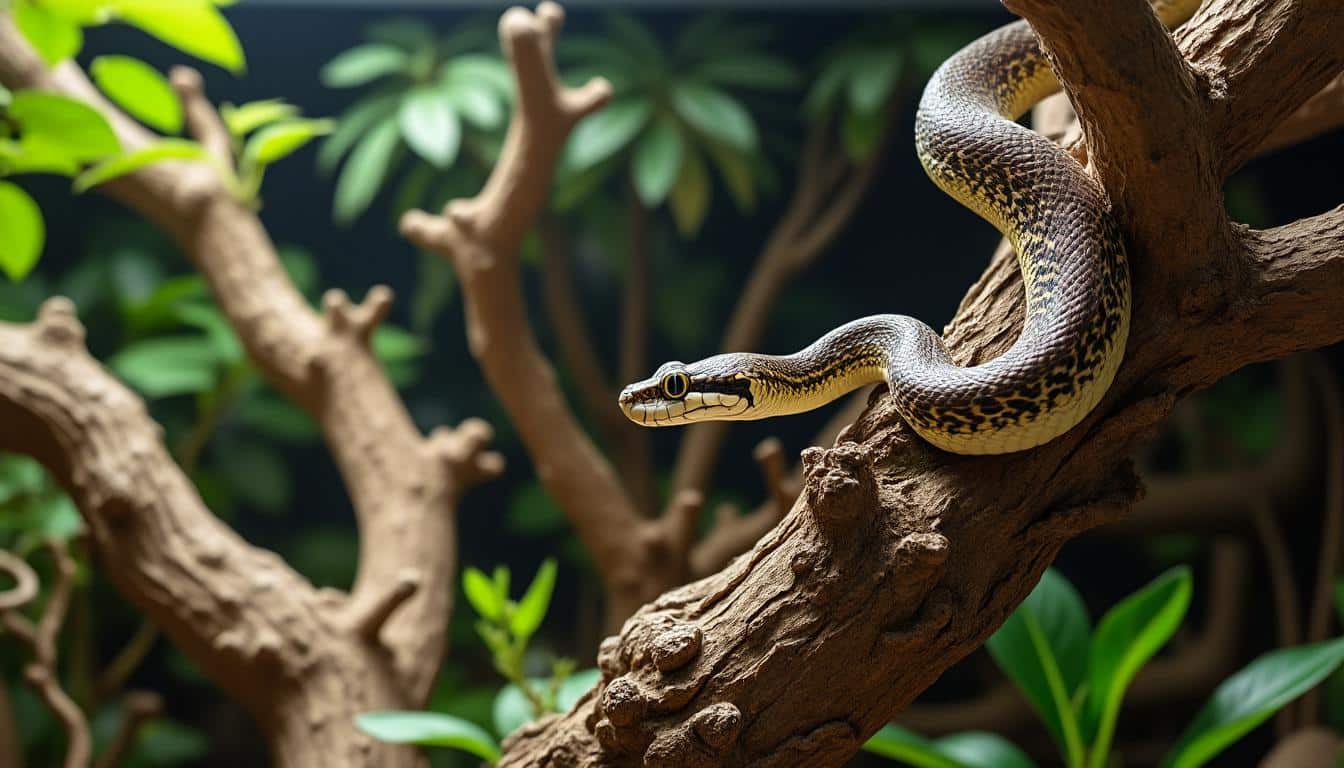découvrez comment installer des branches d'escalade rugueuses pour équiper parfaitement le terrarium de votre serpent, favorisant son bien-être et son exercice naturel.