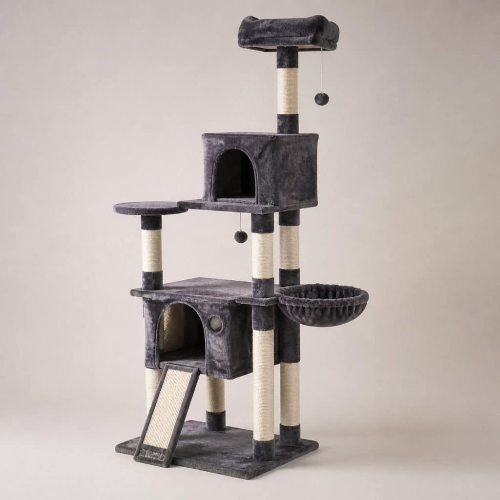 Arbre à chat robuste multi-plateformes, vue produit sur fond neutre