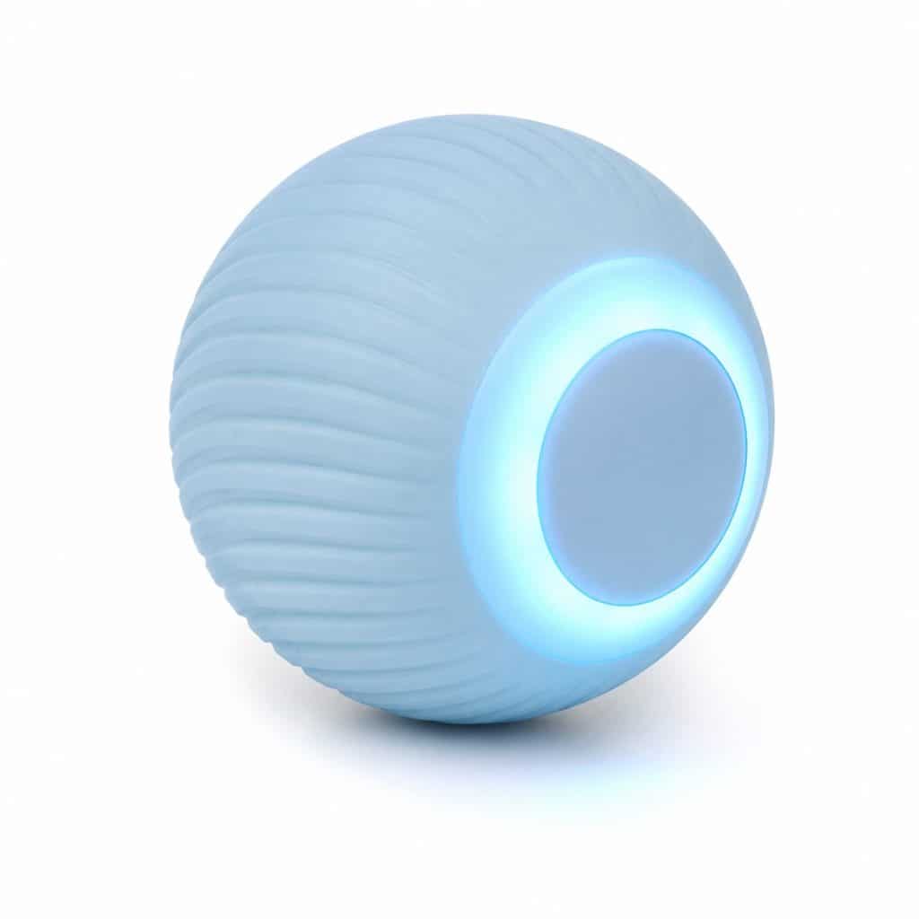 Balle interactive lumineuse pour chat sur fond blanc