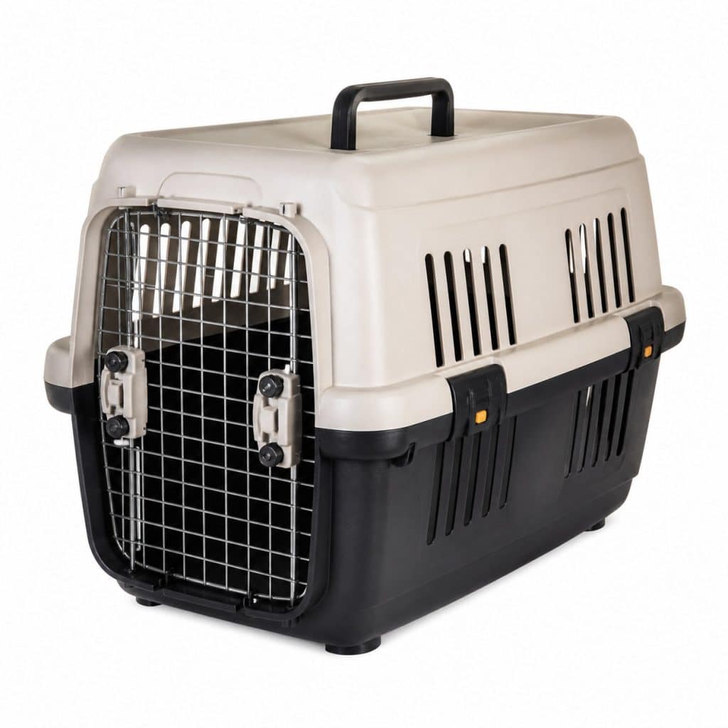 Caisse de transport renforcée pour chat présentée sur fond neutre