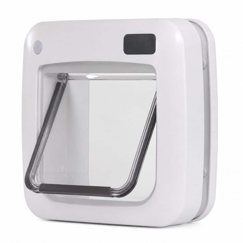 Chatière à puce électronique pour chat, vue produit sur fond blanc