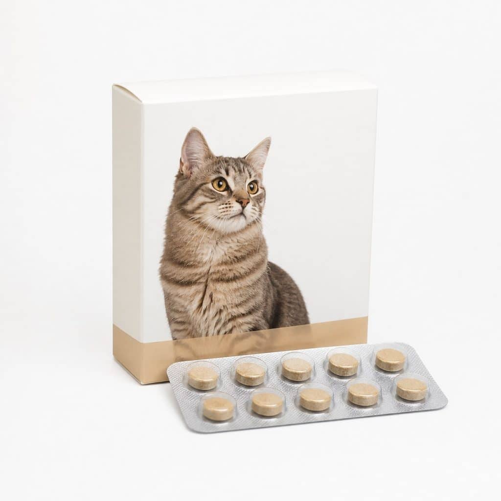 Boîte et plaquette de comprimés antiparasitaires à croquer pour chat