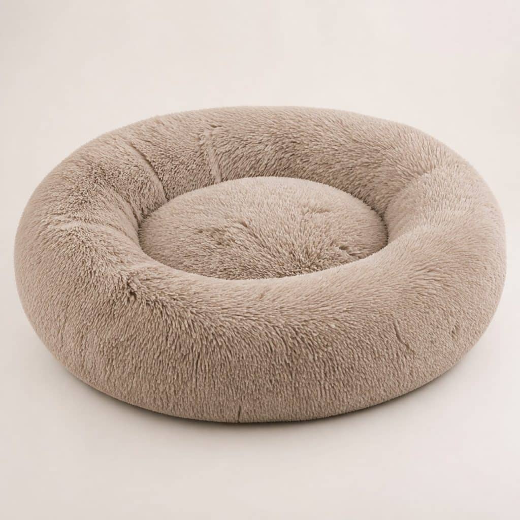 Coussin rond en peluche pour chat, vue de face