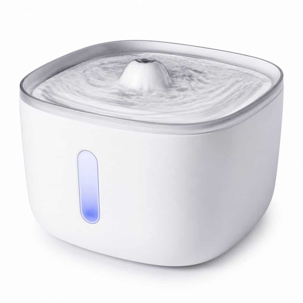 Fontaine à eau sans fil rechargeable pour chat au design épuré, vue de face
