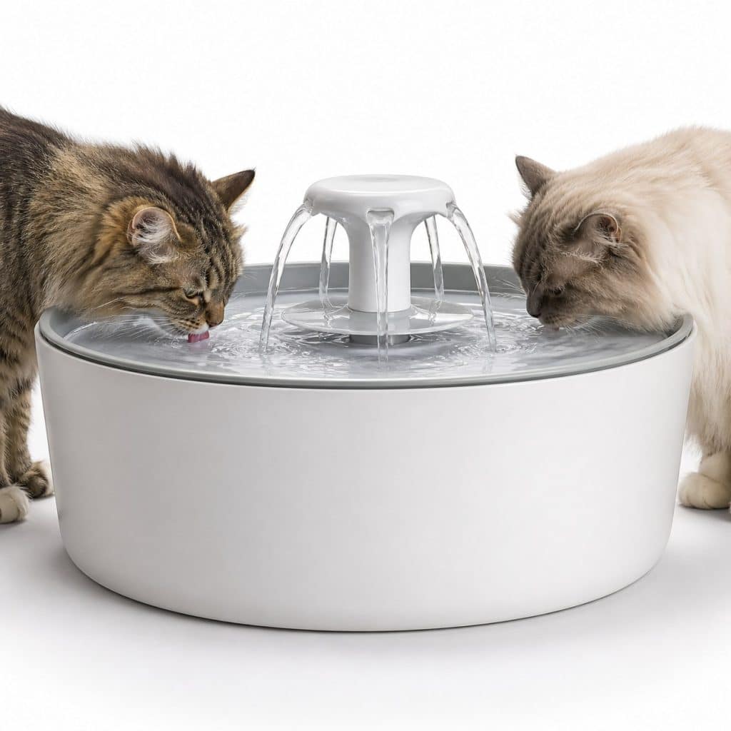 Grande fontaine à eau pour chat de format familial, vue de face sur fond neutre