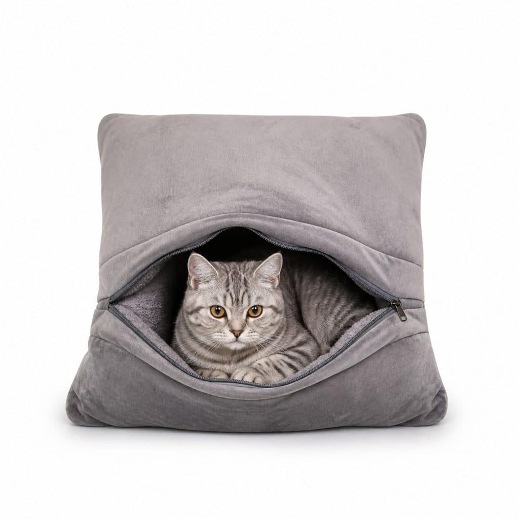 Coussin en tissu rechargeable à l'herbe à chat sur fond blanc