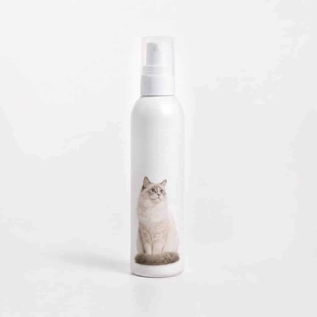 Flacon de shampoing sec pour chat sur fond neutre